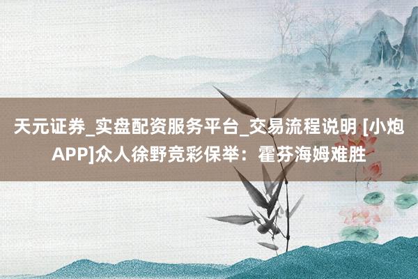 天元证券_实盘配资服务平台_交易流程说明 [小炮APP]众人徐野竞彩保举：霍芬海姆难胜